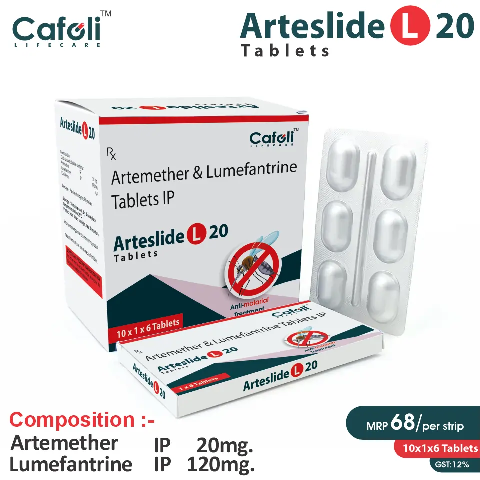 Artemether 20mg + Lumefantrine 120mg Tablet at the best price in PCD Pharma Franchise for Antimalarial Combination and Malaria Treatment.